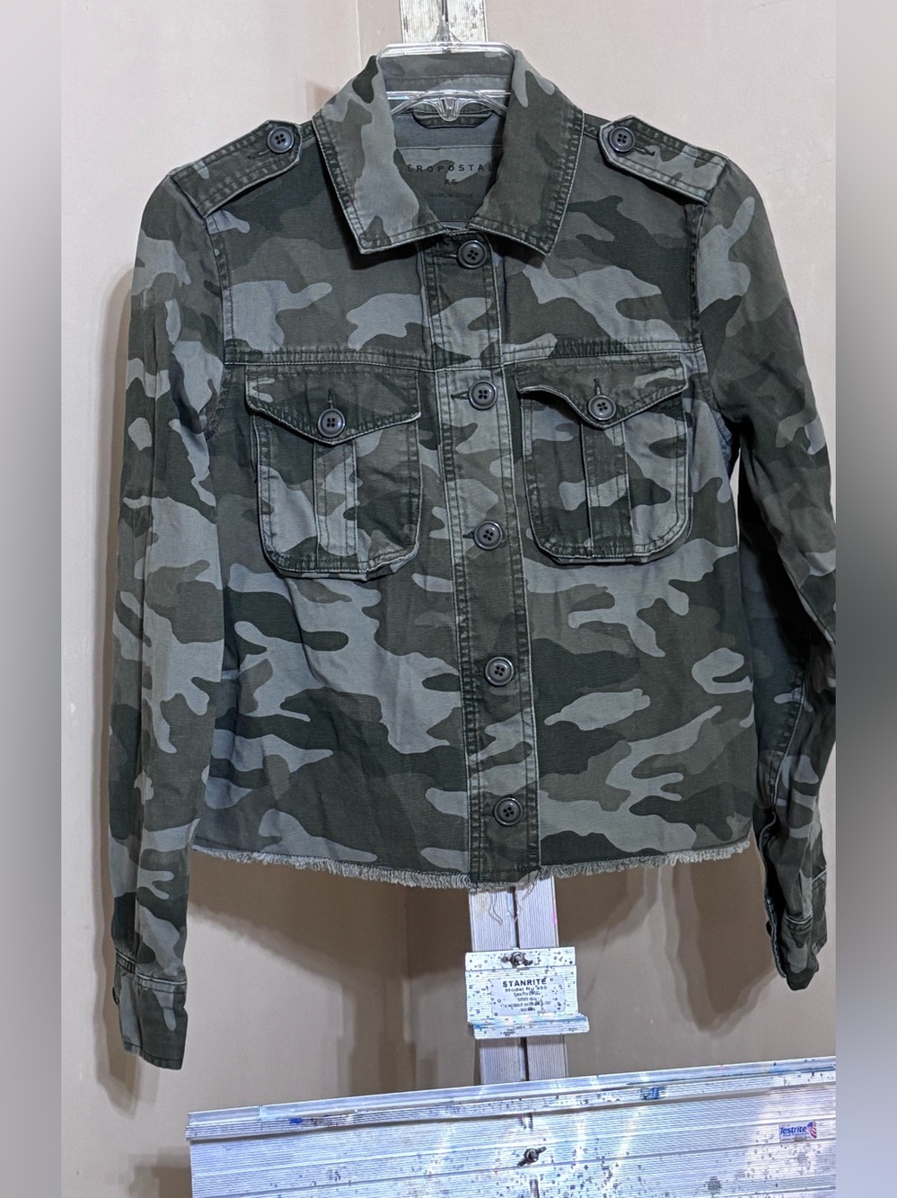 Aeropostale Woodland Camo Cropped Trucker Jacket Sz XS
